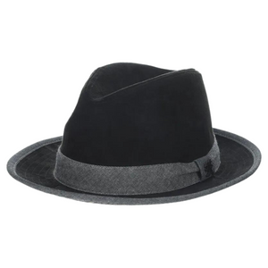 Stacy Adams Black Suede Fedora with Plaid Pattern Underbrim