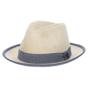 Stacy Adams Beige Suede Fedora with Plaid Pattern Underbrim