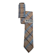 Tan Blue Plaid Paisley Tie & Pocket Square Set by Stacy Adams