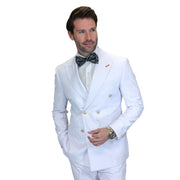 Echelon Collection: White 2-Piece Tailored Fit Double-Breasted Suit with Gold Buttons