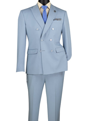 Men’s Double-Breasted Slim Fit Stretch Suit Peak Lapel - Ice Blue