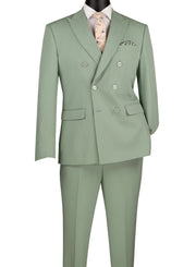 Shapley Collection: Sage Green 2-Piece Slim Fit Double Breasted Suit in Luxurious Stretch Fabric