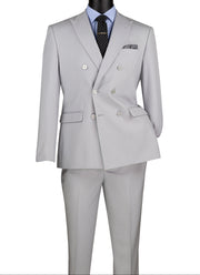 Shapley Collection: Silver 2-Piece Slim Fit Double Breasted Suit in Luxurious Stretch Fabric