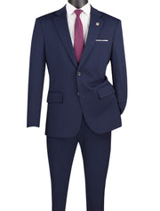 Roche Collection: Navy 2-Piece Solid Single-Breasted Super Stretch Slim Fit Suit
