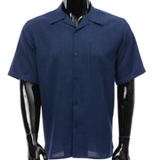 Crater Collection: Men’s Navy Linen Feel Short Sleeve Shirt