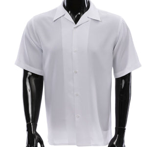 Men's White Textured Linen Feel Short Sleeve Shirt by Montique