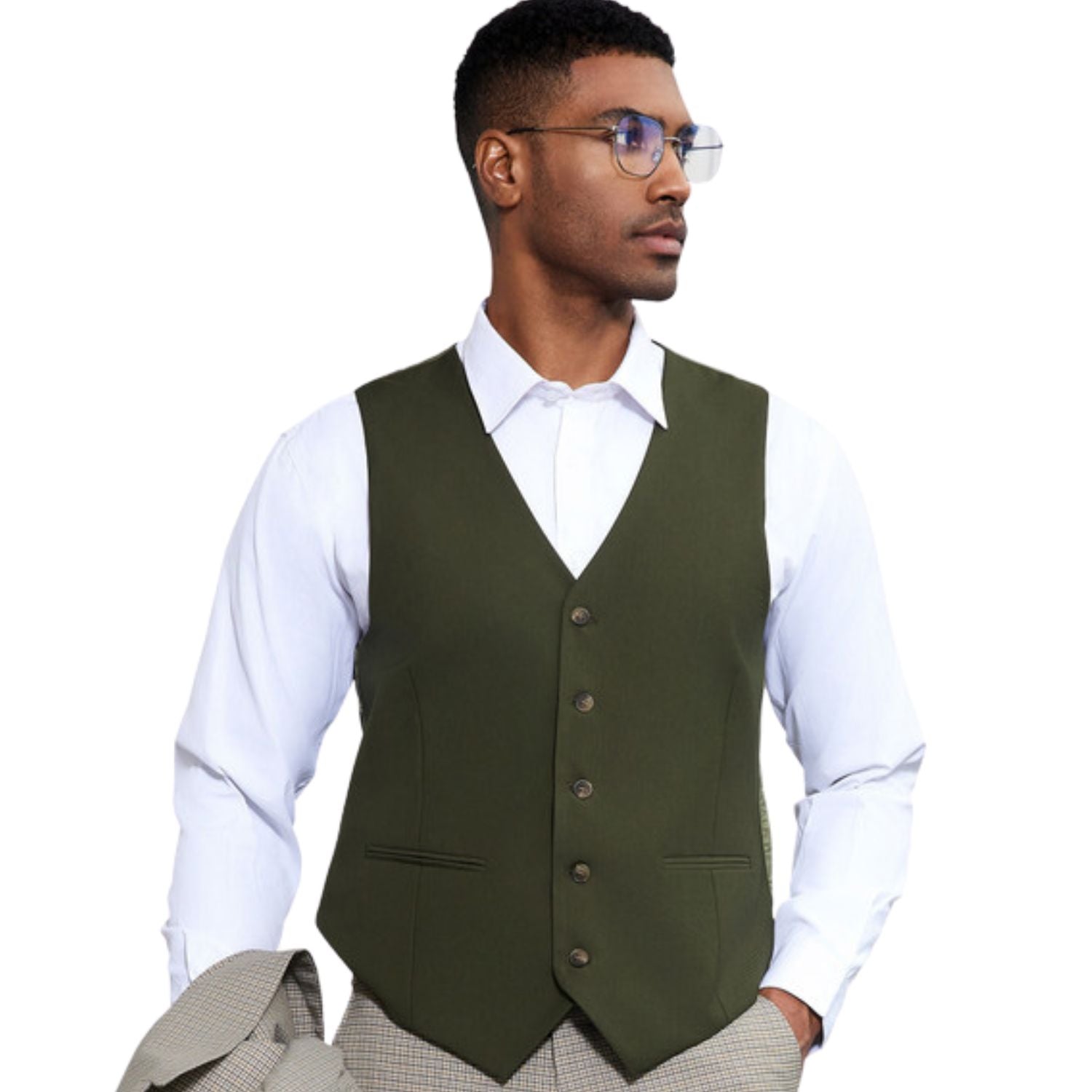 Men's 3-Piece Glen Plaid Suit - Beige and Olive – Suits & More