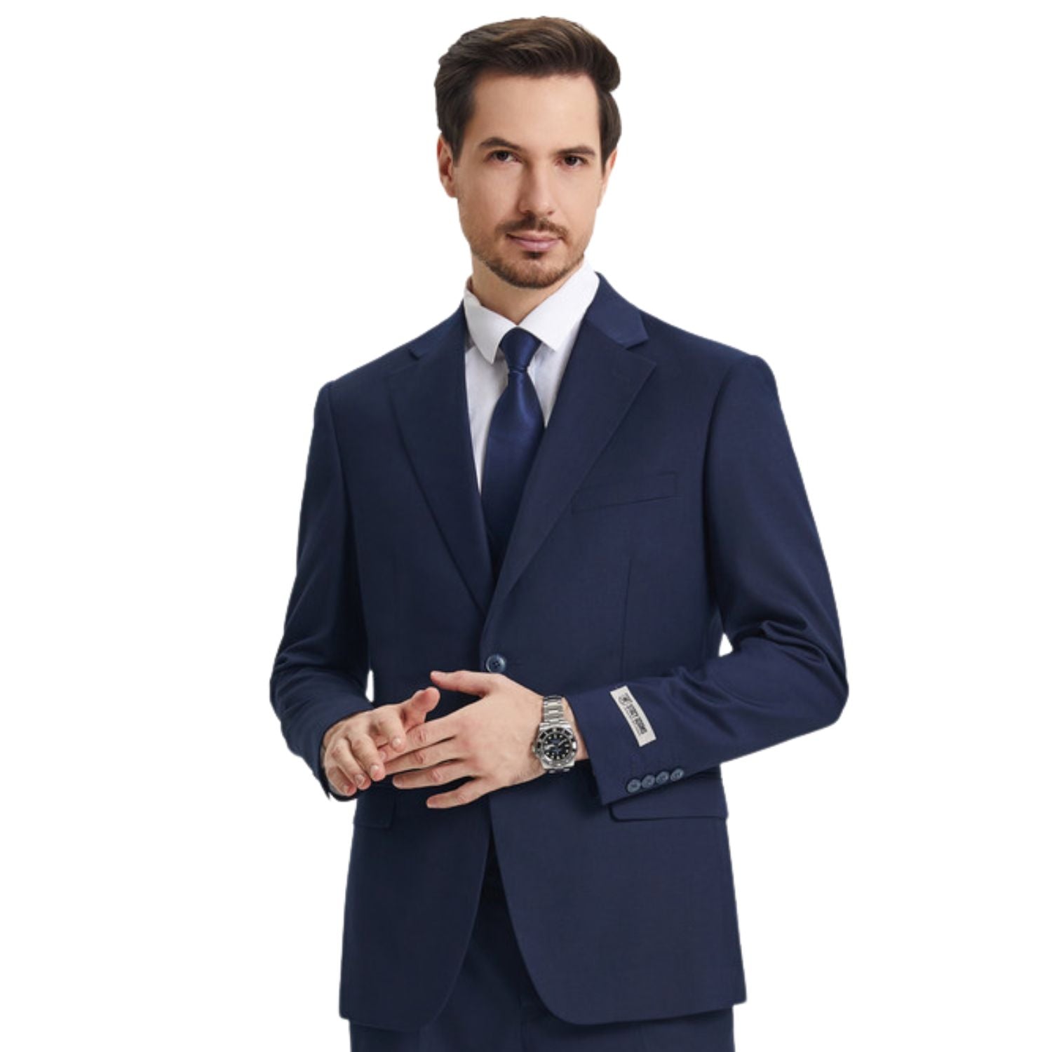 『TSJ SUITS 3P NAVY L』 Men's Navy 3-Piece Hybrid Fit Suit – Suits & More