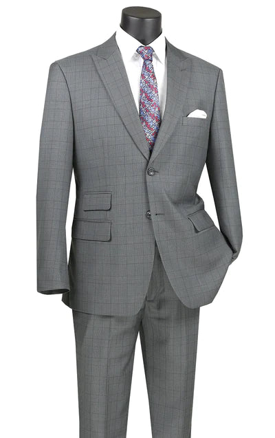 Astro Collection: Grey 2 Piece Windowpane Modern Fit Suit – Suits & More