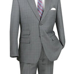 Astro Collection: Grey 2 Piece Windowpane Single Breasted Modern Fit Suit