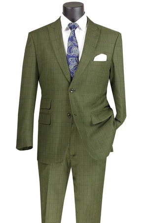 Astro Collection: Olive 2 Piece Windowpane Single Breasted Modern Fit Suit