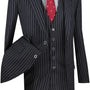 Suitania Collection: Black 3 Piece Pinstripe Single Breasted Regular Fit Suit