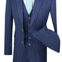Suitania Collection: Blue 3 Piece Pinstripe Single Breasted Regular Fit Suit