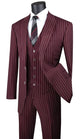 Suitania Collection: Burgundy 3 Piece Pinstripe Single Breasted Regular Fit Suit