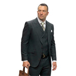 Hugo Highness Collection: Hunter Green Tweed Self Plaid 3-Piece Suit with Double-Breasted Vest - Modern Fit