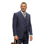 Hugo Highness Collection: Navy Tweed Self Plaid 3-Piece Suit with Double-Breasted Vest - Modern Fit