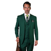 Men’s 3 Piece Tailored Fit Suit with Vest and Flat Front Pants - Forest Green