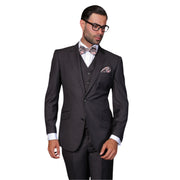 Pan Prestige Collection: 3PC Modern Fit Solid Color Suit With Super 150's Italian Wool In Heather Charcoal