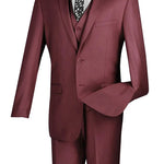 Formalita Collection: Burgundy 3 Piece Solid Color Single Breasted Slim Fit Suit