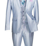 Centaurus Collection: Ice Blue 3-Piece Solid Satin Look Slim Fit Suit with Fancy Vest