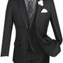 Royal Ravine Collection: Black 3 Piece Satin Trimmed Lapel Single Breasted Slim Fit Suit