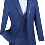 Royal Ravine Collection: Blue 3 Piece Satin Trimmed Lapel Single Breasted Slim Fit Suit