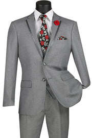 Royal Ravine Collection: Grey 3 Piece Satin Trimmed Lapel Single Breasted Slim Fit Suit