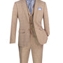 Men's Single Breasted Slim Fit Windowpane 3-Piece Suit in Beige