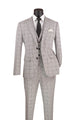Barnard Collection: Men's Single Breasted Slim Fit Windowpane 3-Piece Suit in Grey