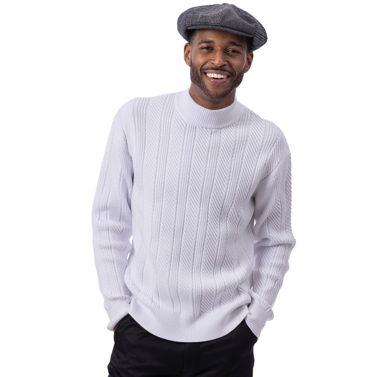 Men's White Knit Mock Neck Sweater – Suits & More