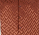 brown short sleeve walking suit shirt with tone-on-tone textured pattern fabric details