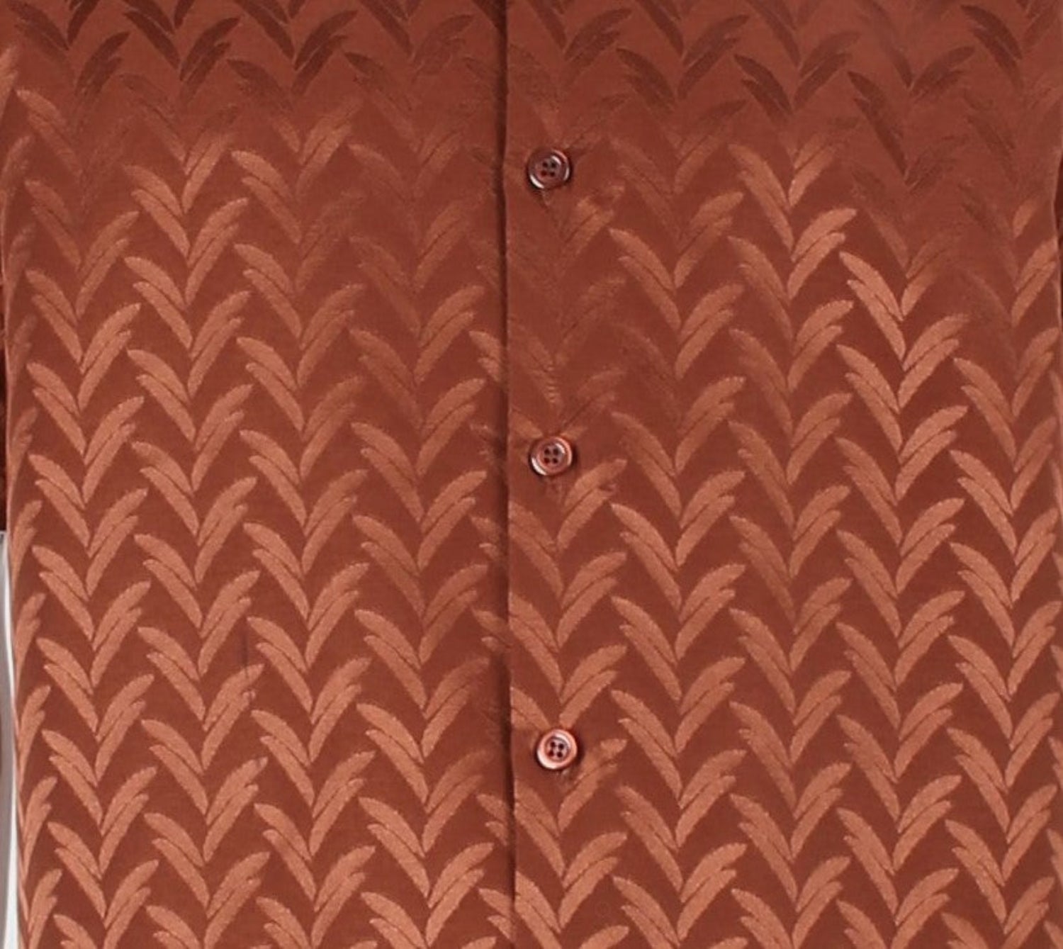 brown short sleeve walking suit shirt with tone-on-tone textured pattern fabric details