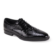 Orion Collection Croco Print Wingtip Lace Shoes - Black