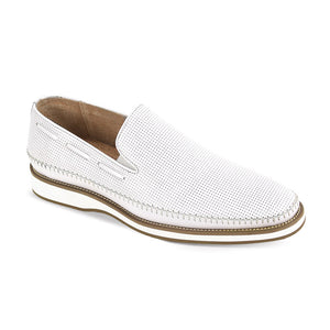 Dapperdito Collection: White Genuine Leather Moc Toe Casual Slip-On Shoes