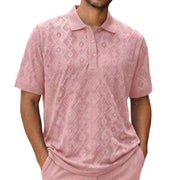 Glint Collection: Stacy Adams Chelli Diamond Textured Knit Polo in Pink