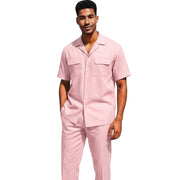 Solis Collection: Stacy Adams Solid Pink Linen Walking Suit Set