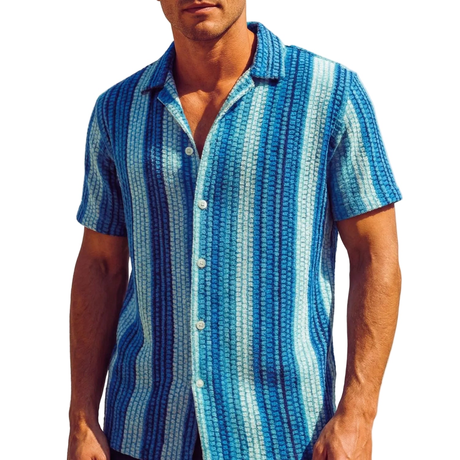 Blue vertical stripe novelty short sleeve shirt by Stacy Adams