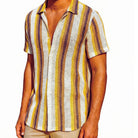 Beige vertical stripe novelty short sleeve shirt by Stacy Adams