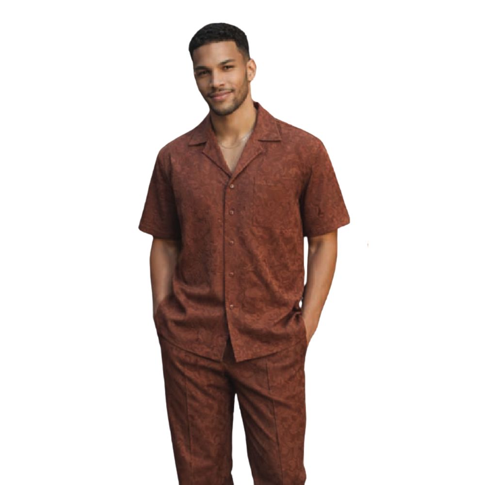 【THE TOE 】HARLEM ONEPIECE AND SHIRTS SET Tonal Scroll Knit Walking Suit Set by Stacy Adams - Brown – Suits