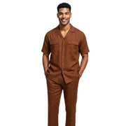 Solis Collection: Stacy Adams Solid Brown Linen Walking Suit Set