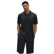 Black Studded Knit Polo and Shorts Set by Stacy Adams