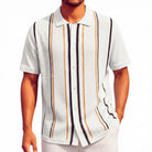 white rope knit striped button down shirt