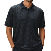 Glint Collection: Stacy Adams Chelli Diamond Textured Knit Polo in Black