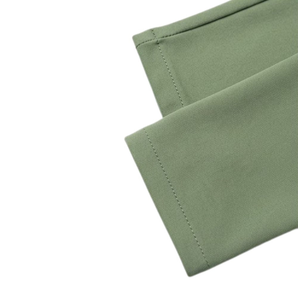 Stacy Adams sage green 4-way stretch adjustable waistband pants hem detail