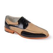 Holmes Collection: Black and Tan Genuine Leather & Linen Bike Toe Lace-Up Shoes