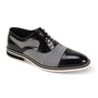 Bacchus Collection:  Black & White Cap Toe Leather & Tweed Lace-Up Shoe
