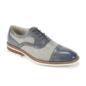 Bacchus Collection: Grey Cap Toe Leather & Tweed Lace-Up Shoe