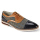 Bacchus Collection:  Navy & Tan Cap Toe Leather & Tweed Lace-Up Shoe