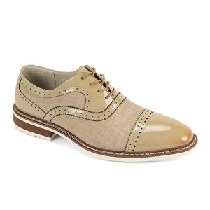 Oyster Cap Toe Leather and Tweed Lace Up Dress Shoes