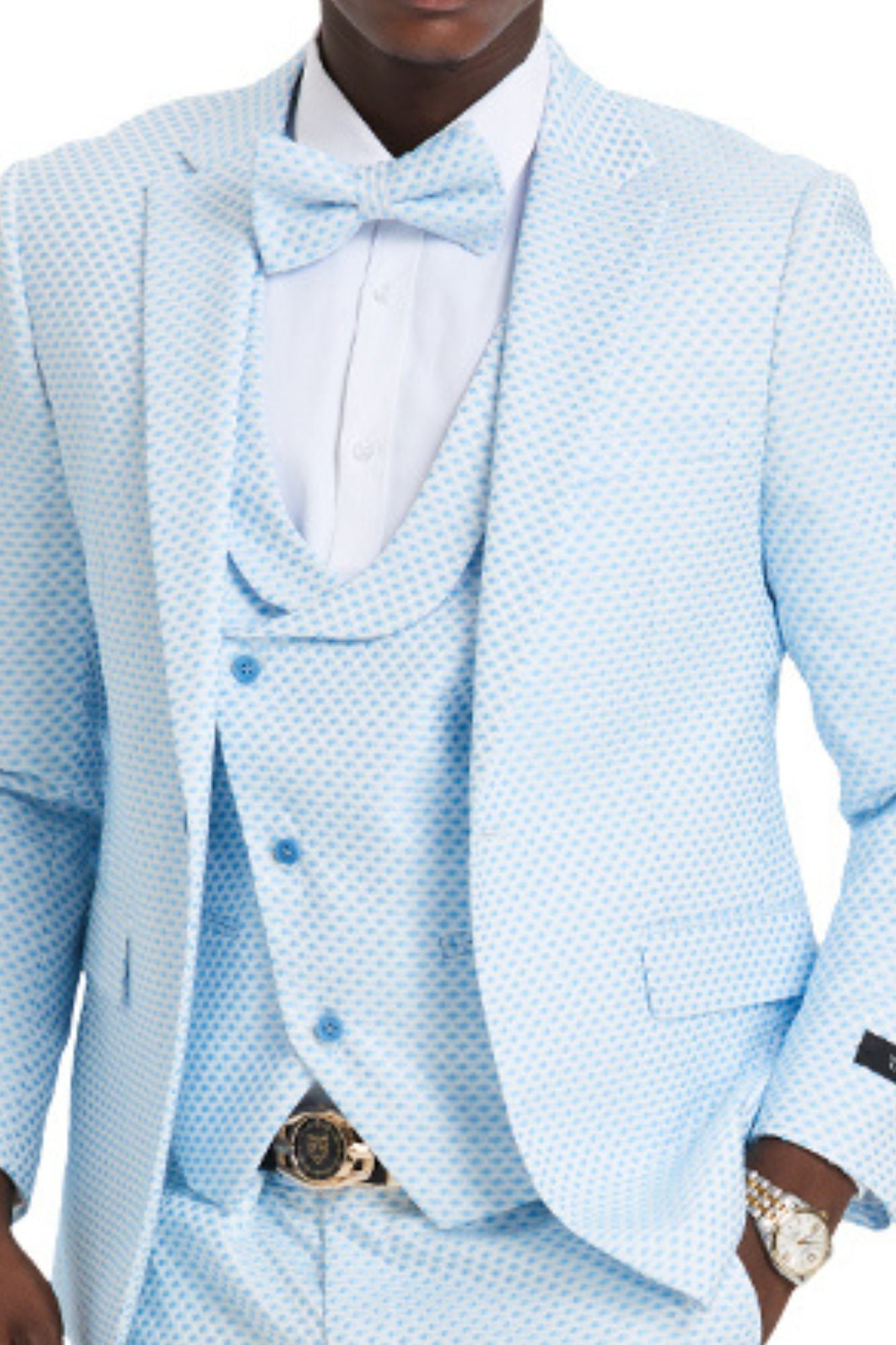 Whimsical Collection: Men's Polka-Dot 3-Piece Suit In Sky Blue